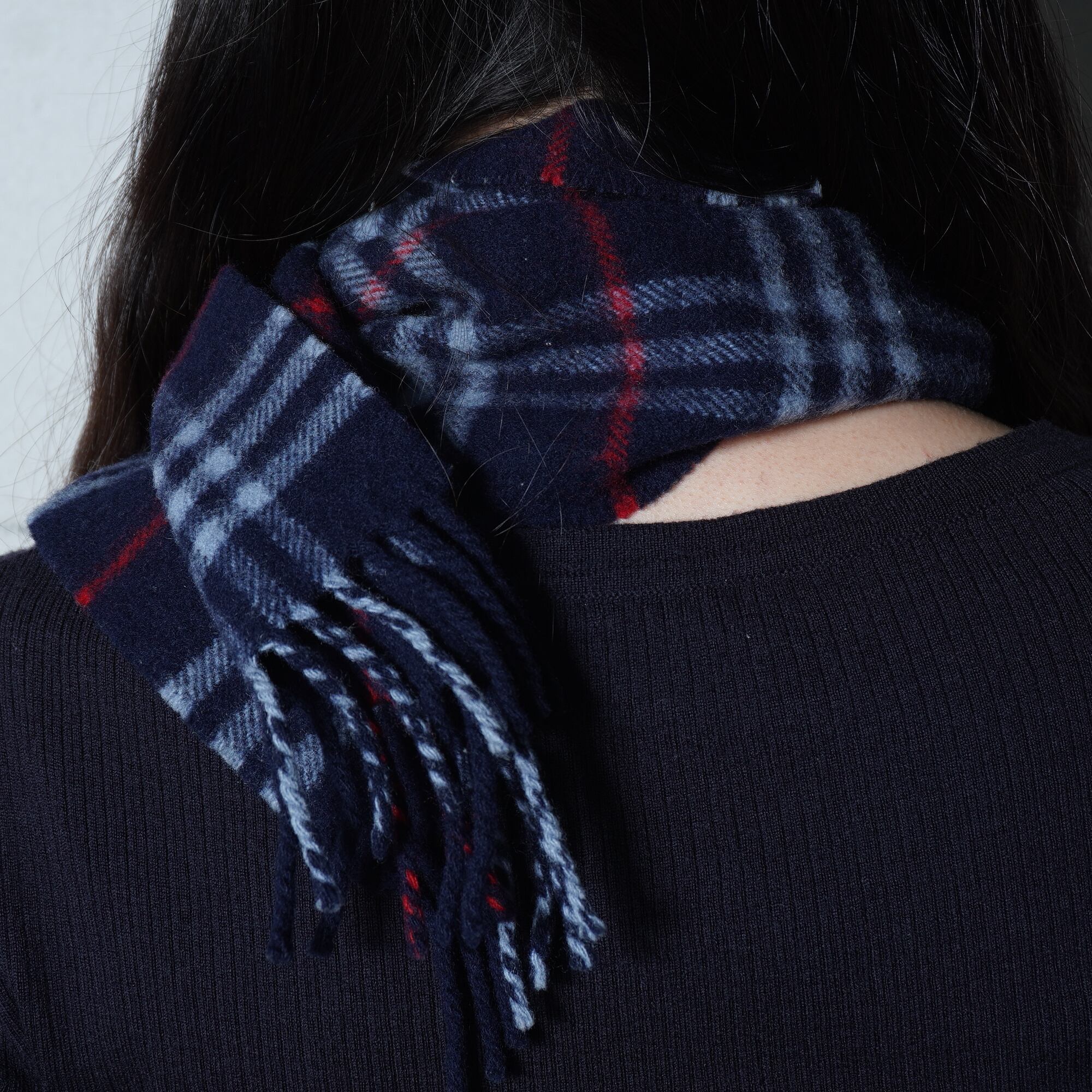 BURBERRY】バーバリー WOOL100%チェック柄マフラー navy | MIXHIVE