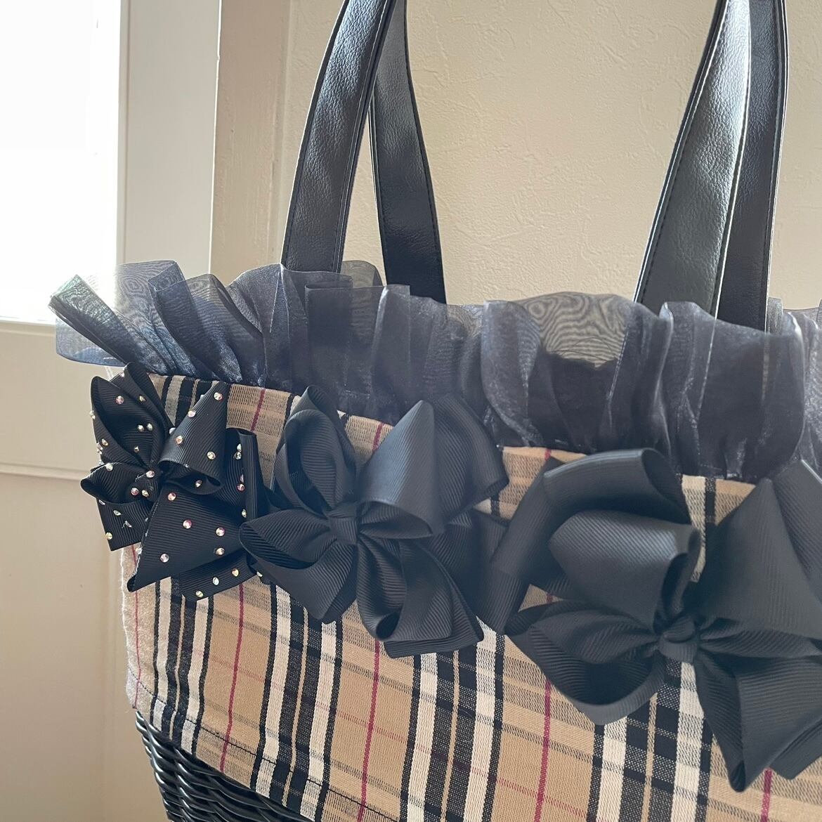 2キロまでサイズ タータンチェック バーバリーチェック ベーシックシリーズ リボン3個付き ショルダータイプ