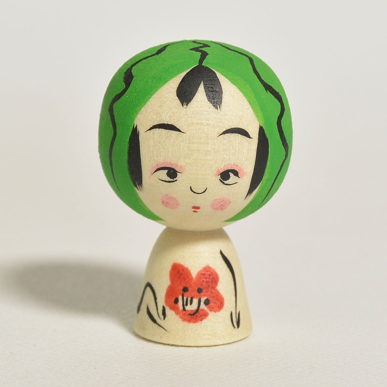 小さなスイカちゃんこけし 約1寸 約3.5cm 鈴木明 工人（作並系）#2538