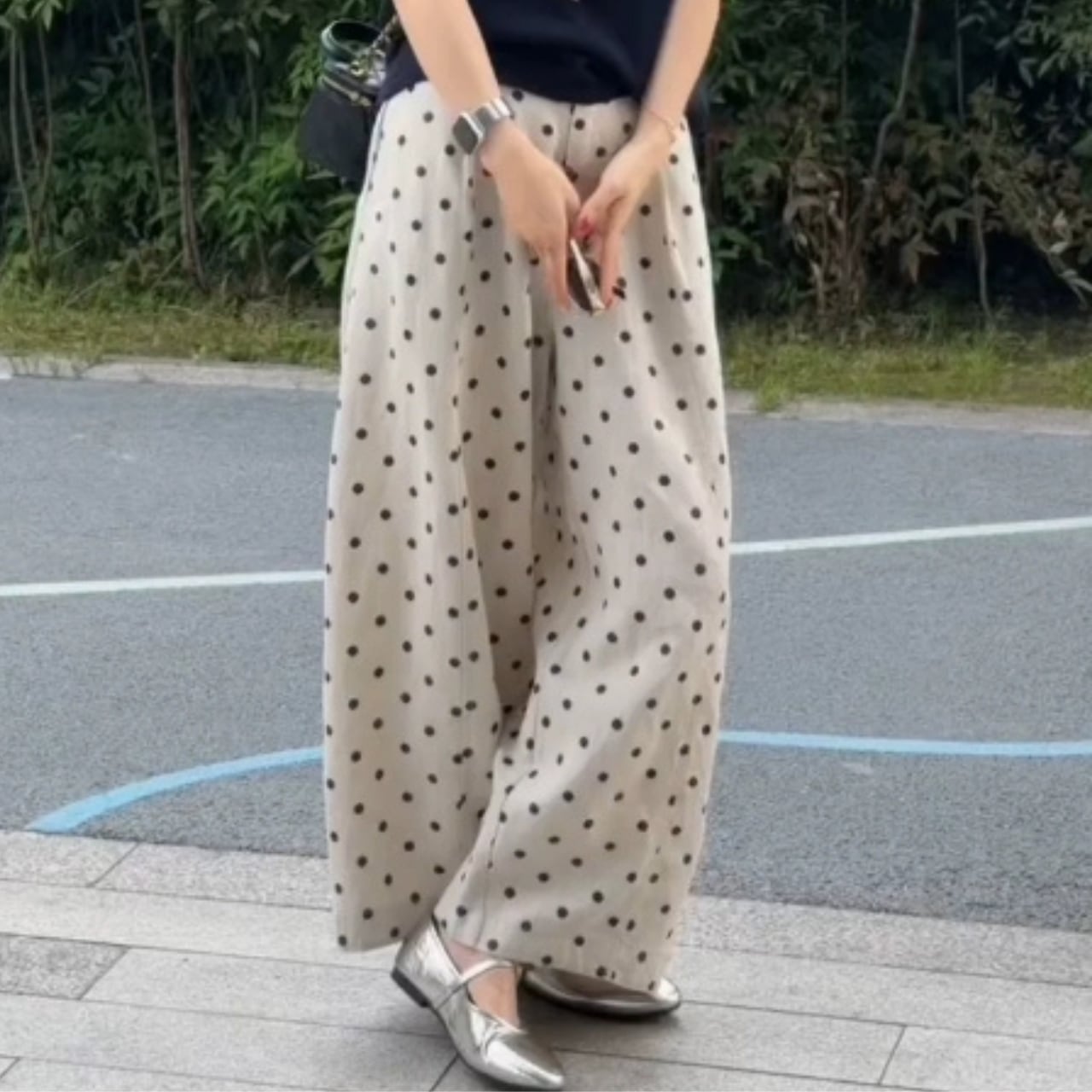 ドット柄 ワイドパンツ 0087