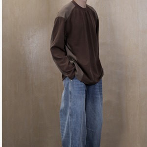 コントラストカラーワッフルロングTシャツ　0812