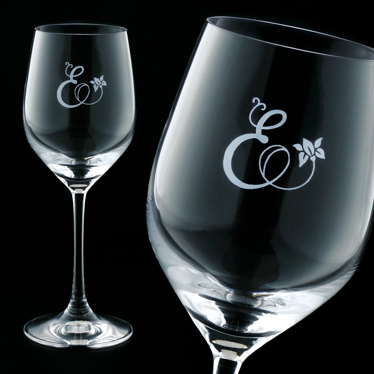 白ワイングラス(イニシャル彫刻) | ガラスアート Everre