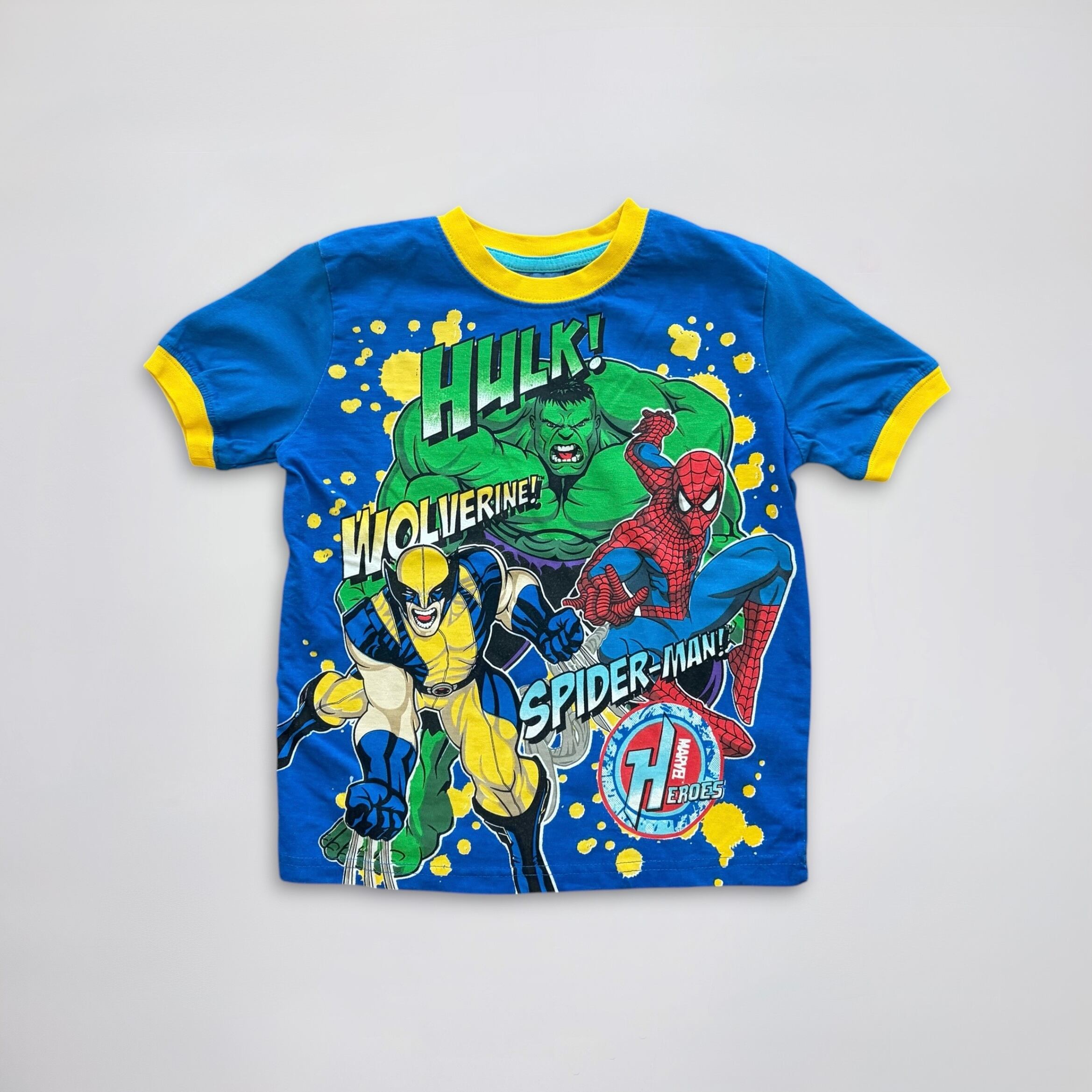 【5-6T】MARVEL Super heroes T-shirt マーベル スーパーヒーロー ティーシャツ (ハルク・ウルヴァリン・スパイダーマン) アメコミ
