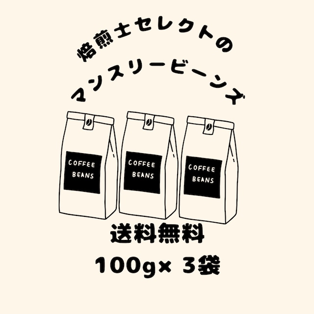 【送料無料】焙煎士セレクトのマンスリービーンズセット（100g×3種類）