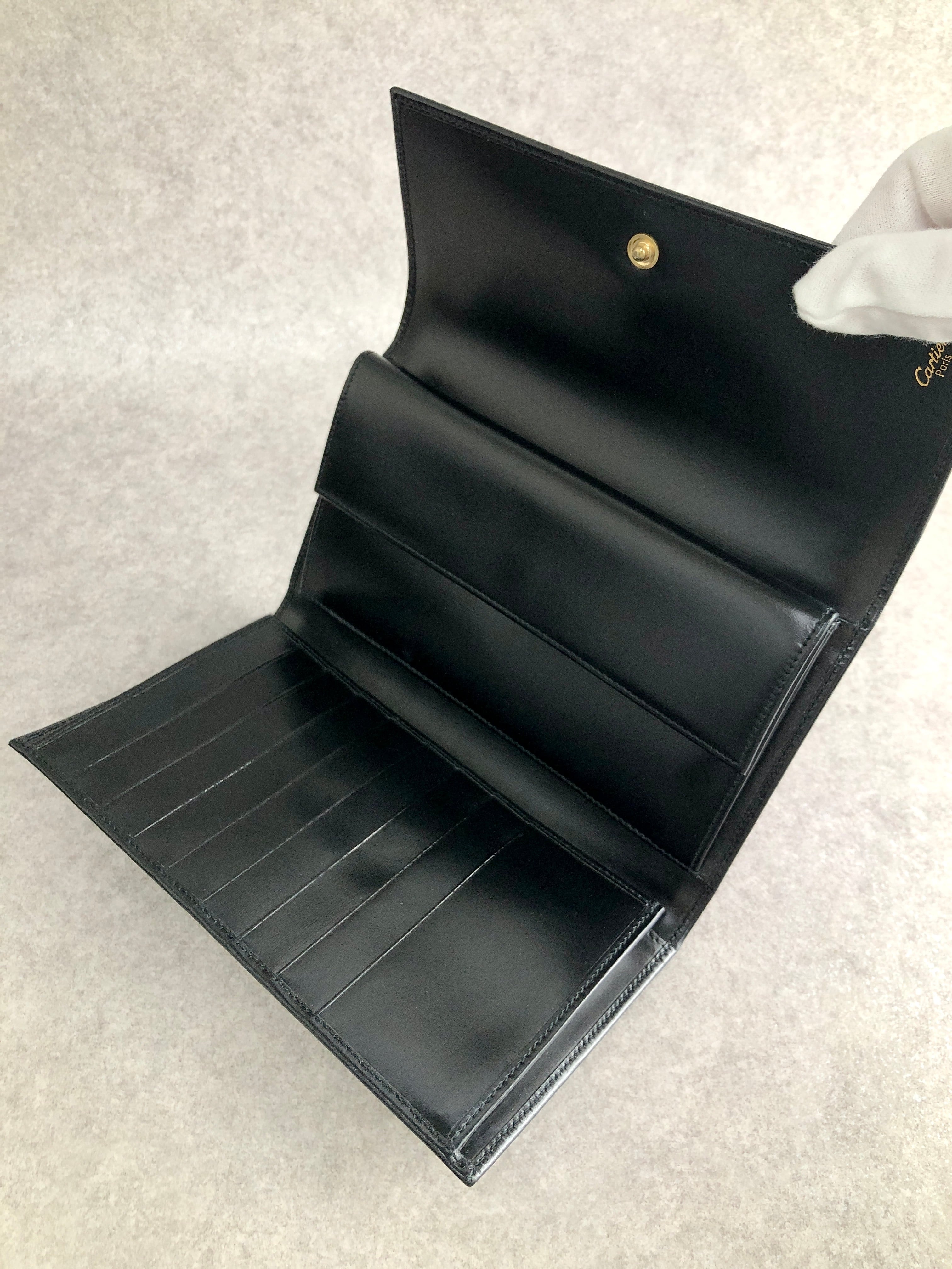 Cartier カルティエ 財布 ブラック パンテール レザー 三つ折り財布