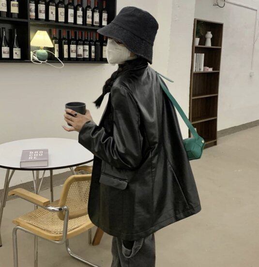 【新品】MIESROHE ノーカラーレザーマニッシュジャケット 新品】MIESROHE ノーカラーレザーマニッシュジャケット