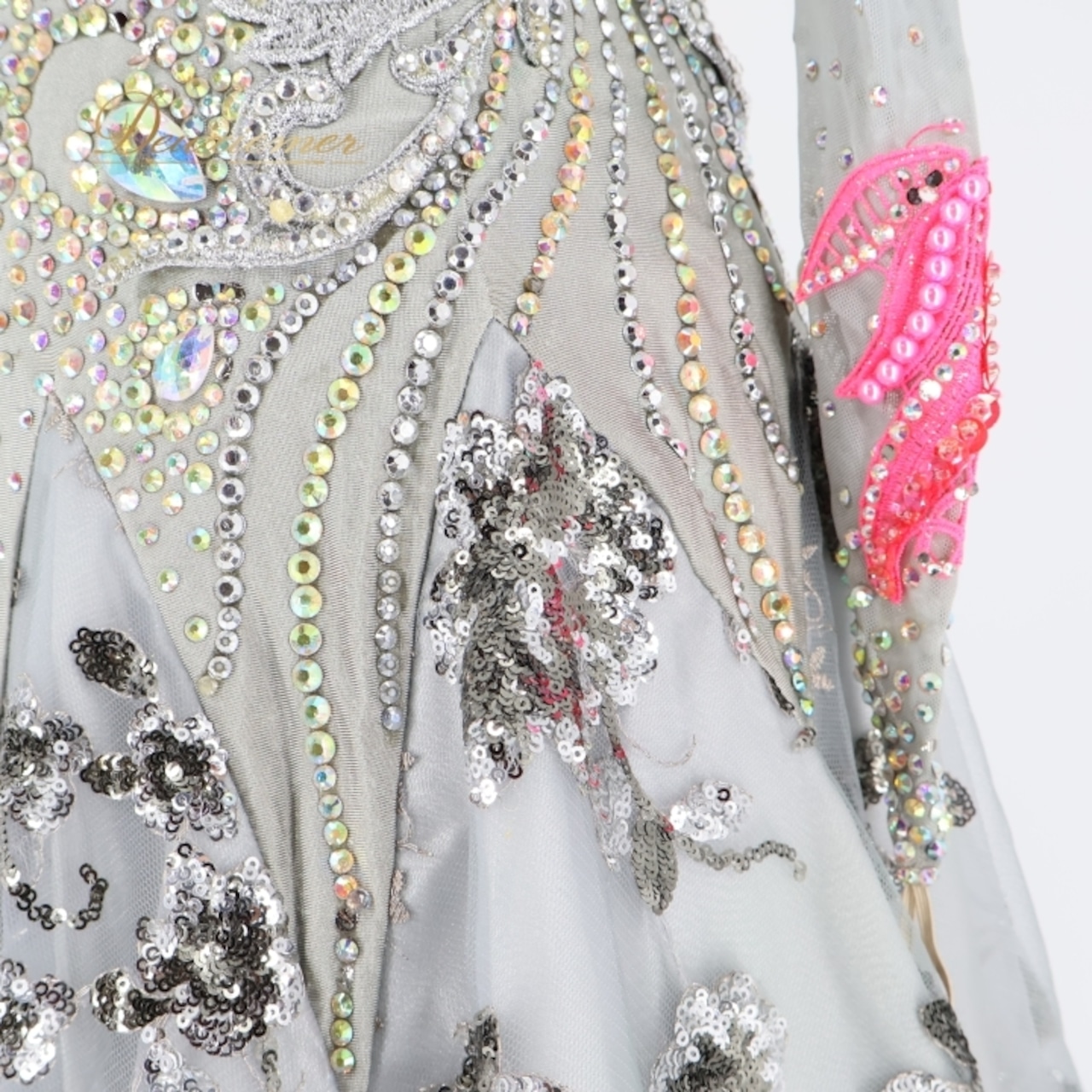 社交ダンス 衣装 スタンダード ドレス ワンピース スタンダードドレス グレー 日本製 灰色 上品 高級感 デモ 競技 ダンス パーティ 発表会 灰色 グレイ系 ピンク系 おしゃれ シンプル エレガント スカート 女性用 フォーマル パフォーマンス用 競技用 社交ダンス衣装