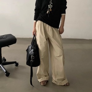 ルーズストレートユニセックスサイドポケットパンツ　0889