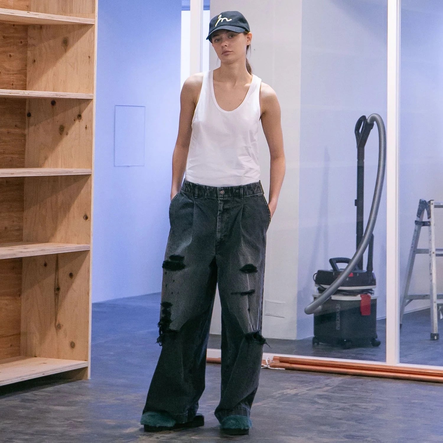 【16AW my beautiful landlet デニムサスペンダーパンツ】 my beautiful landlet】 denim wide pants 16AW my beautiful