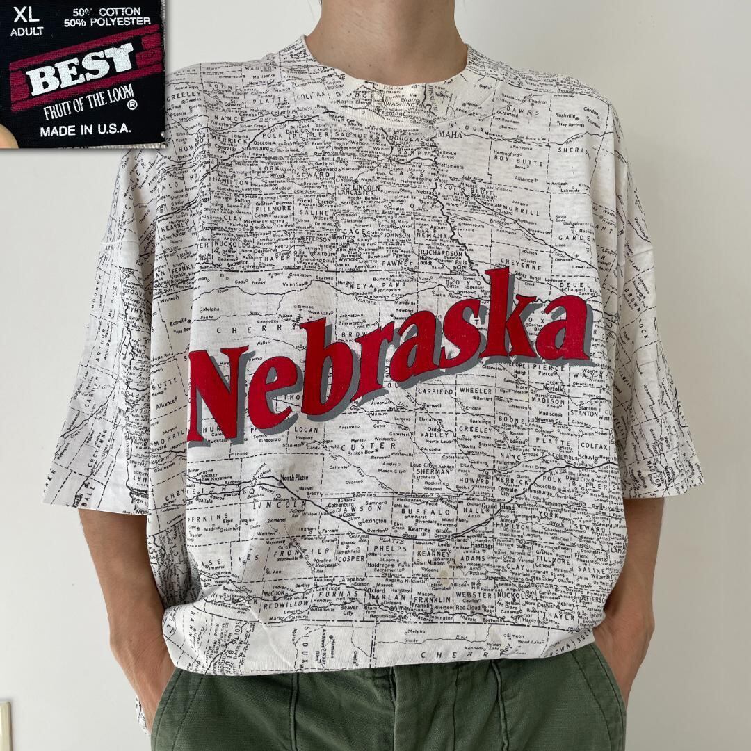 80s USA製 ビンテージ Nebraska ネブラスカ フットボールT 赤 GG168 Tシャツ ネブラスカ州 USA スーベニア 90s Nebraska