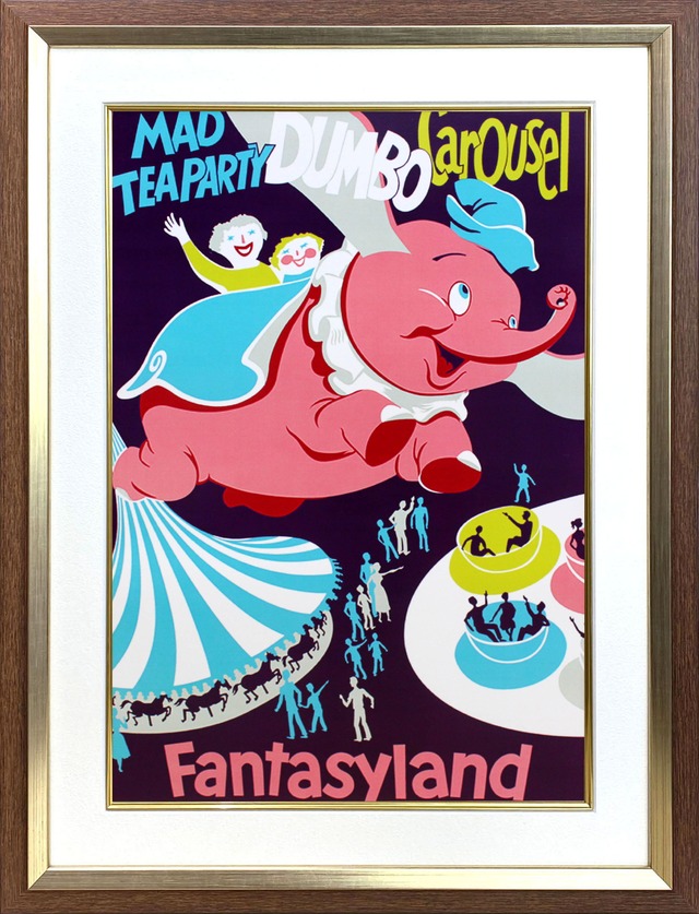 ディズニー テーマパーク「ファンタジーランド/ダンボ/マッド・ティーパーティー/カルーセル」展示用フック付ポスター