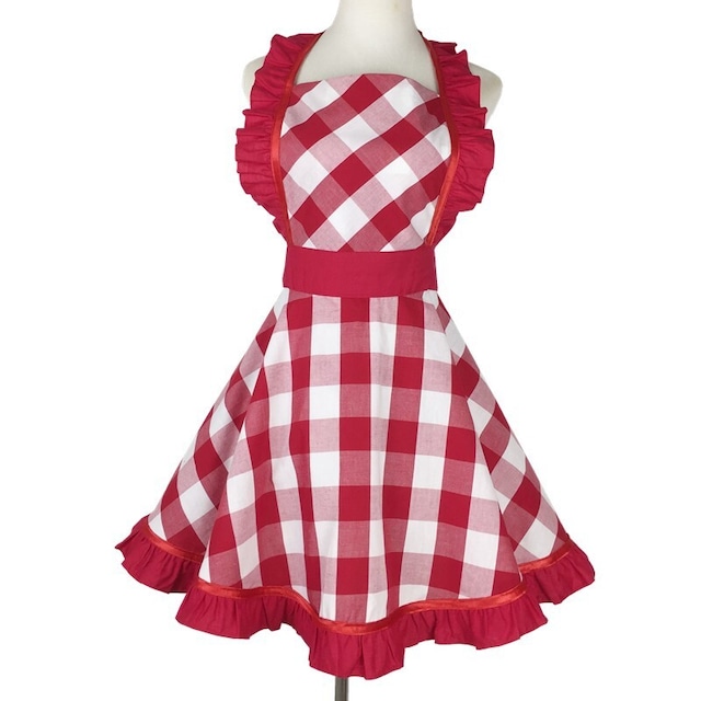 [Red] Frilled check　F034