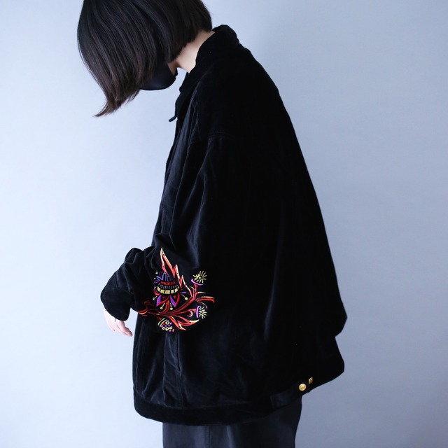 "刺繍" special art design over wide silhouette black mode velours jacket