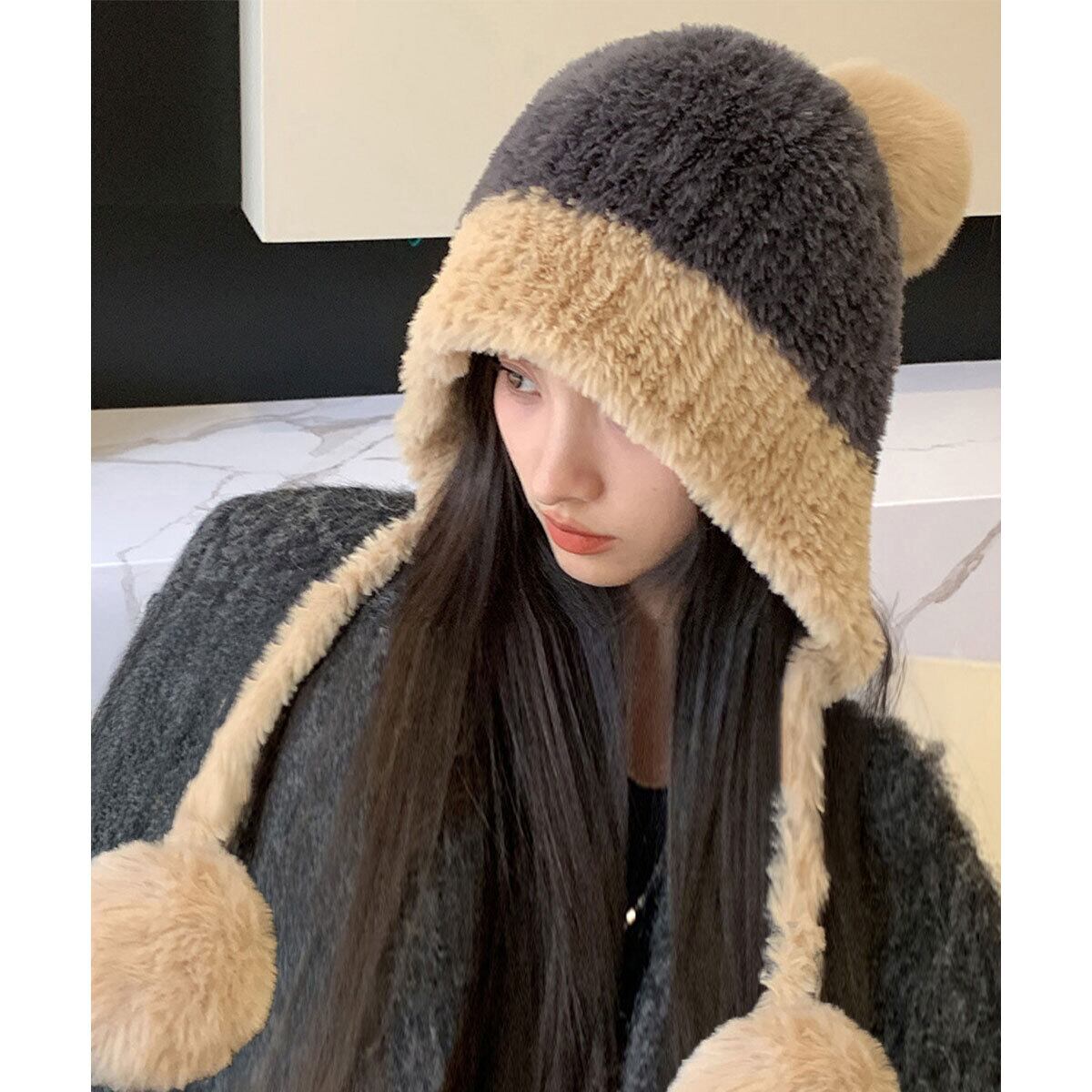 ニット帽 ボア 帽子 レディース 秋冬 韓国 防寒 保温 ふわふわ もこもこ おしゃれ 大人 かわいい ポンポン付き ニットキャップ 小顔 大人可愛い 大人女子