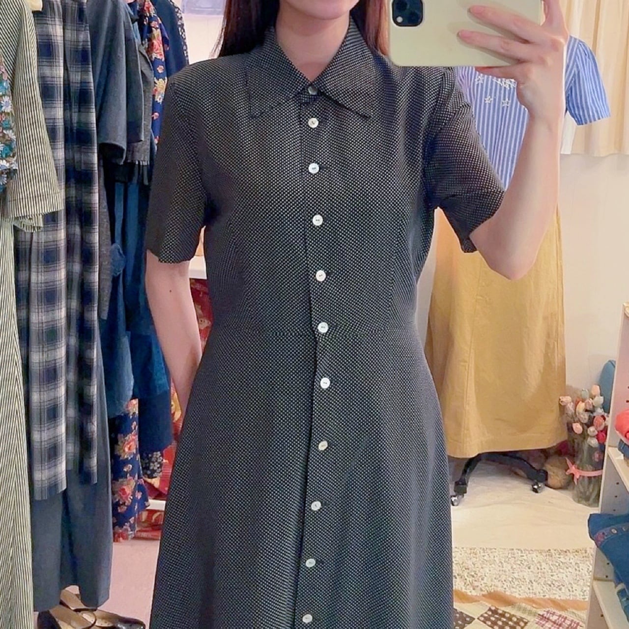 pin dot front button one-piece