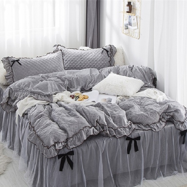 フラットスシーツ フリルタイプ シングルサイズ3点セット プリンセススタイルレース リボンフリース コットン寝具カバー 布団カバー ベッドカバー 寝室 インテリア 可愛い ガーリー お洒落 4カラー Sweet Dreams