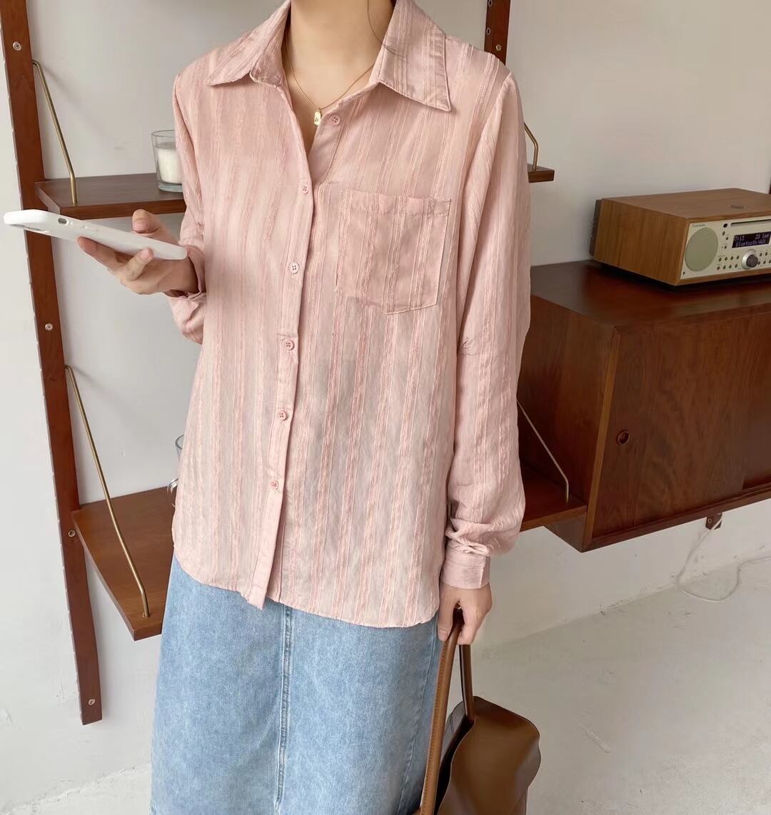 シアーストライプシャツ　 AJ−2205-1130