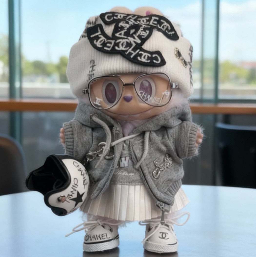 スウィートクール!高級感たっぷり ♡ Labubu グレー系 おしゃれコーデ フルセット 全6点 高級素材 15-17cm 着せ替え ラブブ the monsters