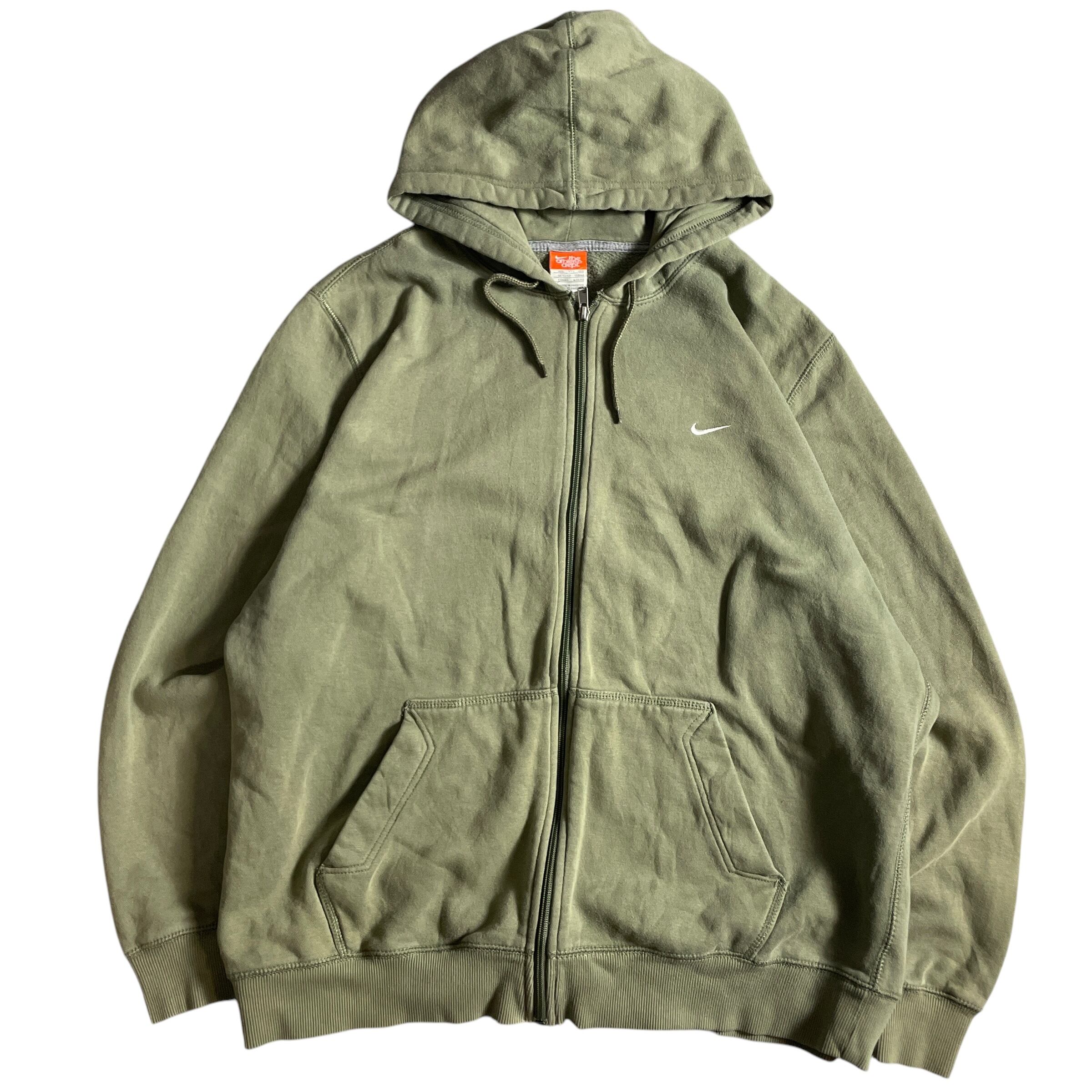 00s NIKE ジップパーカー ワンポイントロゴ刺繍 カーキ y2k