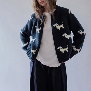animal jacquard zip cardigan