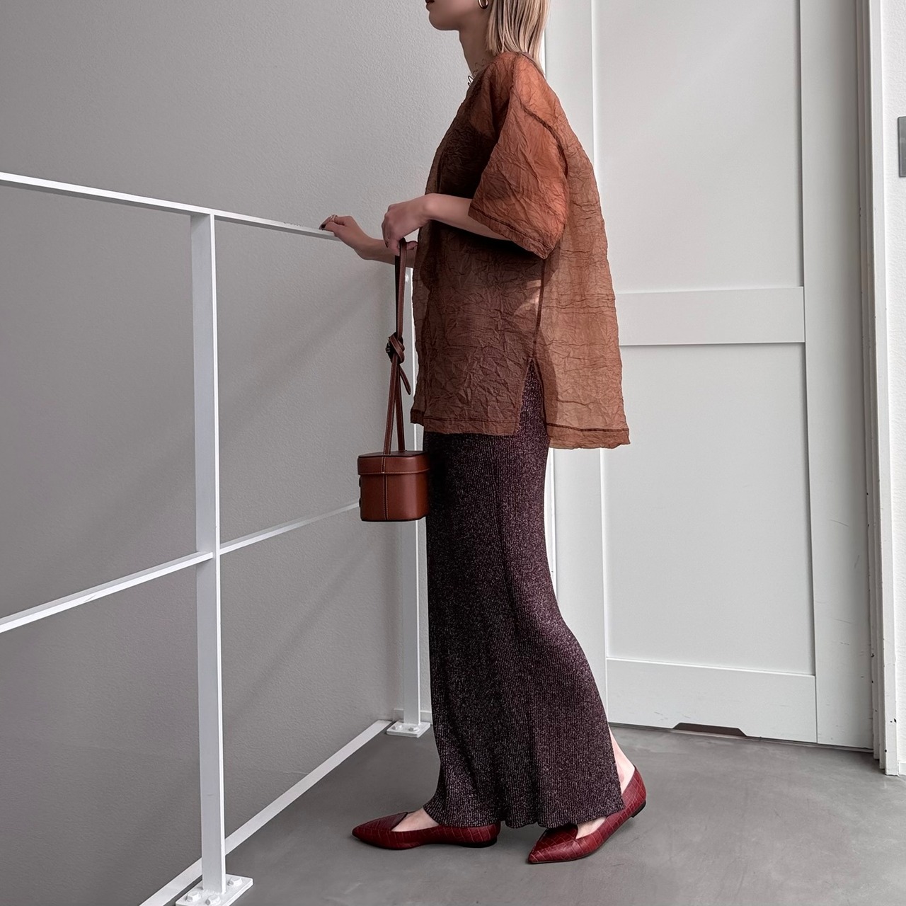 ラメバックスリットタイトSK/ブラウン