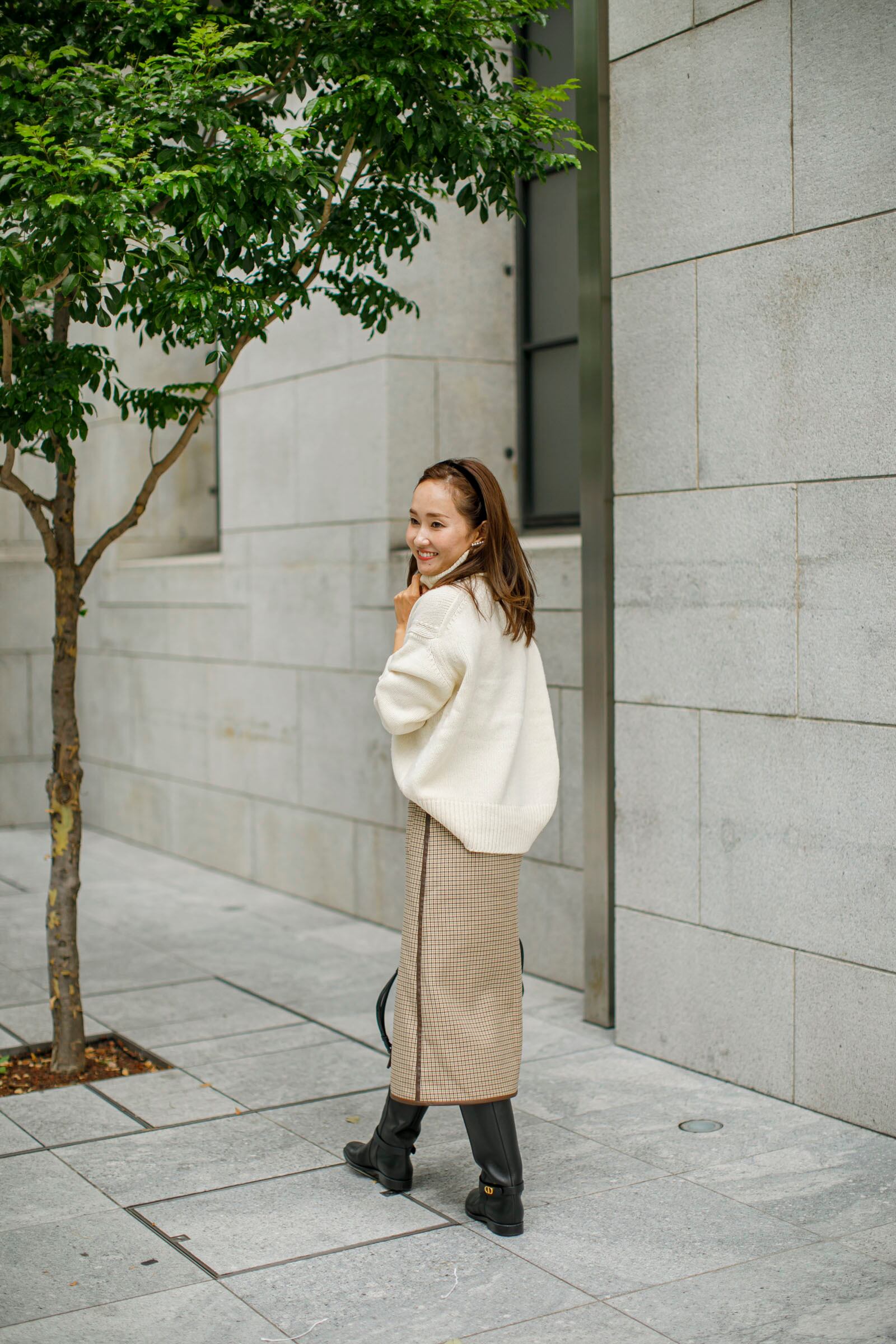 レザーパイピングチェックスカート | Bluelea 