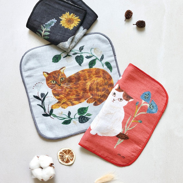 松尾ミユキ 猫柄 ハンカチ タオル B ガーゼ ハンドタオル 猫 おしゃれ プレゼント