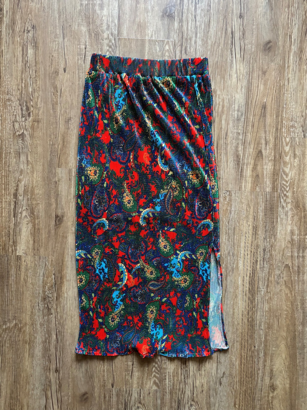 Vibrant paisley pattern pleats skirt-5184-3