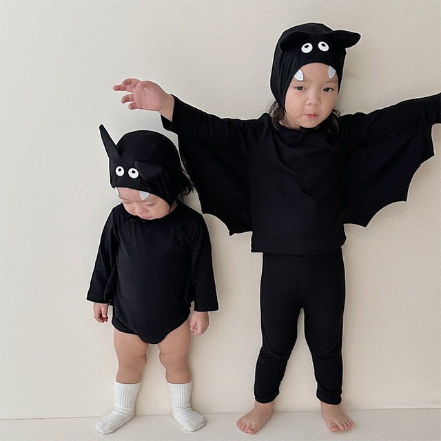 ,ベビー幼児男の子女の子コウモリコスチューム3点セット　ハロウィン仮装セットアップ　帽子付き　なりきり　パーティー　lwb0122