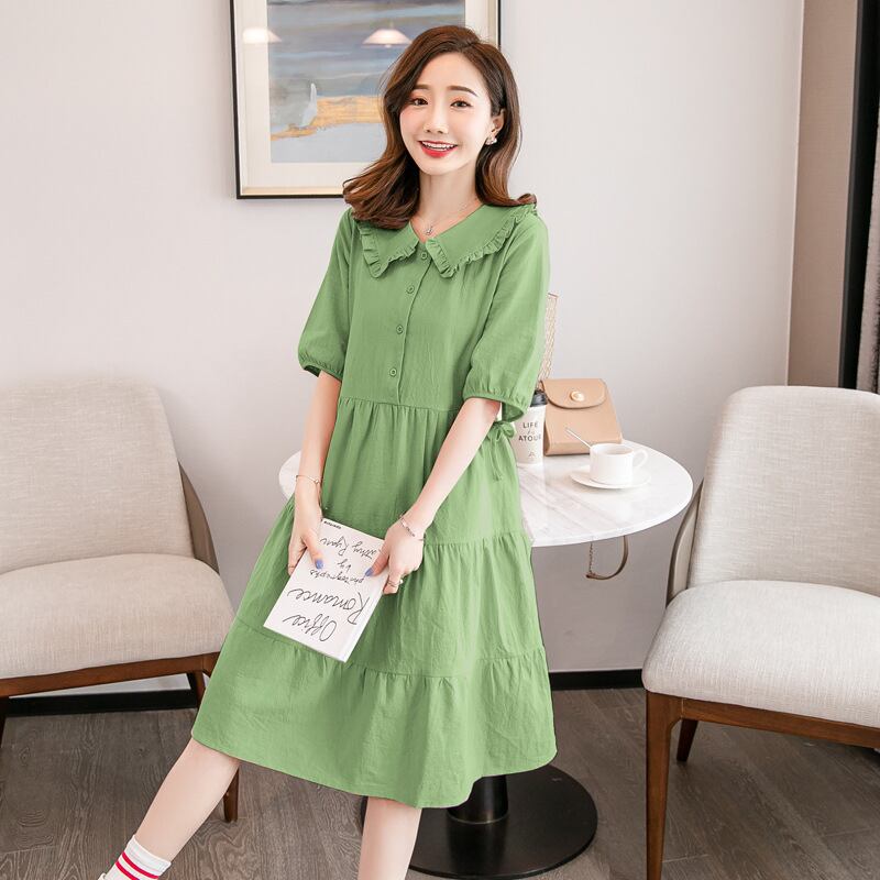 【新作】【送料無料】 マタニティウェア2020夏の新しい綿とリネンの人形の襟のルーズドレス小さな新鮮なミドル丈のマタニティドレス-アリババ コットン サマー 夏物 expec285750407986
