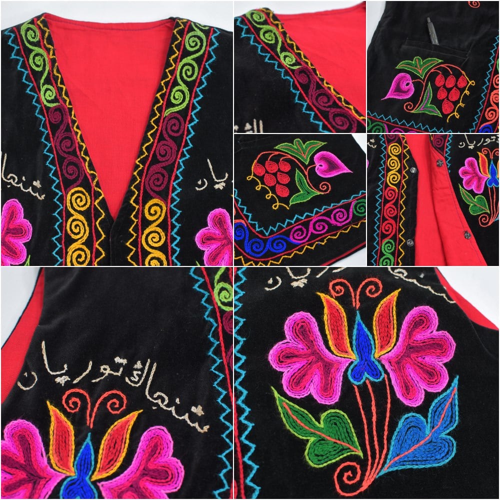 80～90s Embroidery Vest エスニック ハンドステッチ フラワー 刺繍 デザイン ベルベット ベスト ブラック ベロア ヴィンテージ ビンテージ 古着 レディースM～L相当 80～90s Embroidery Vest エスニック ハンドステッチ フラワー 刺繍