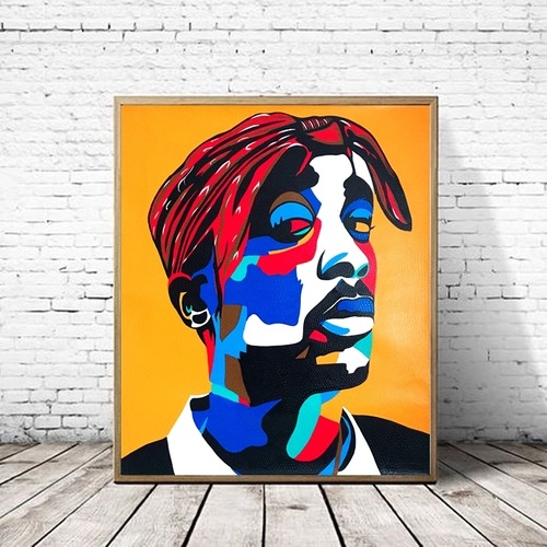 スーパースター 特大 ドットアート (ツーパック/2PAC) 120×100cm これ1枚でお洒落なお部屋/バリアート【バリ島直輸入】