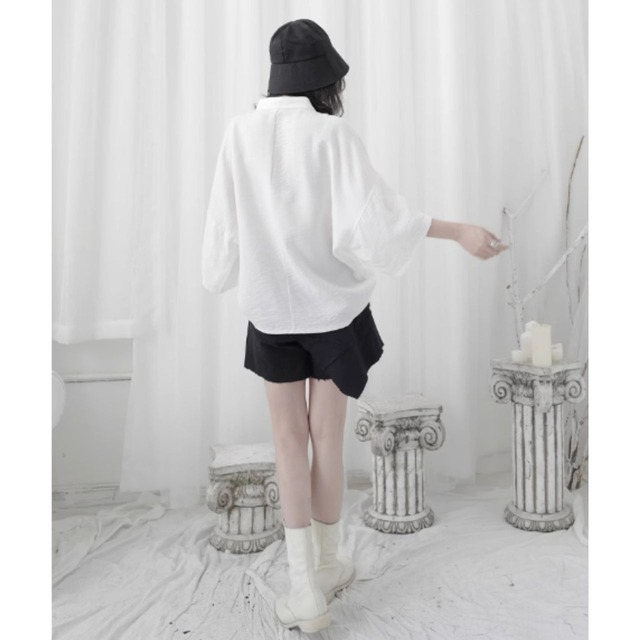 Stand-up collar, large cuff shirt【2color】 C0405