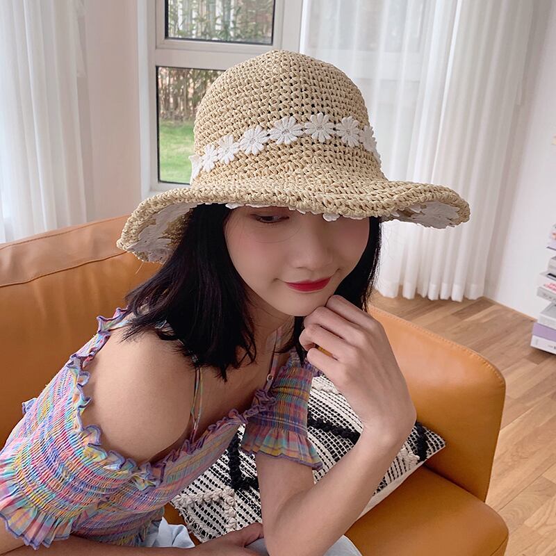 サマーFlowerデザイン 帽子 夏物 ビーチ フラワーデザイン ブラック・アイド・ピーズ48180640872