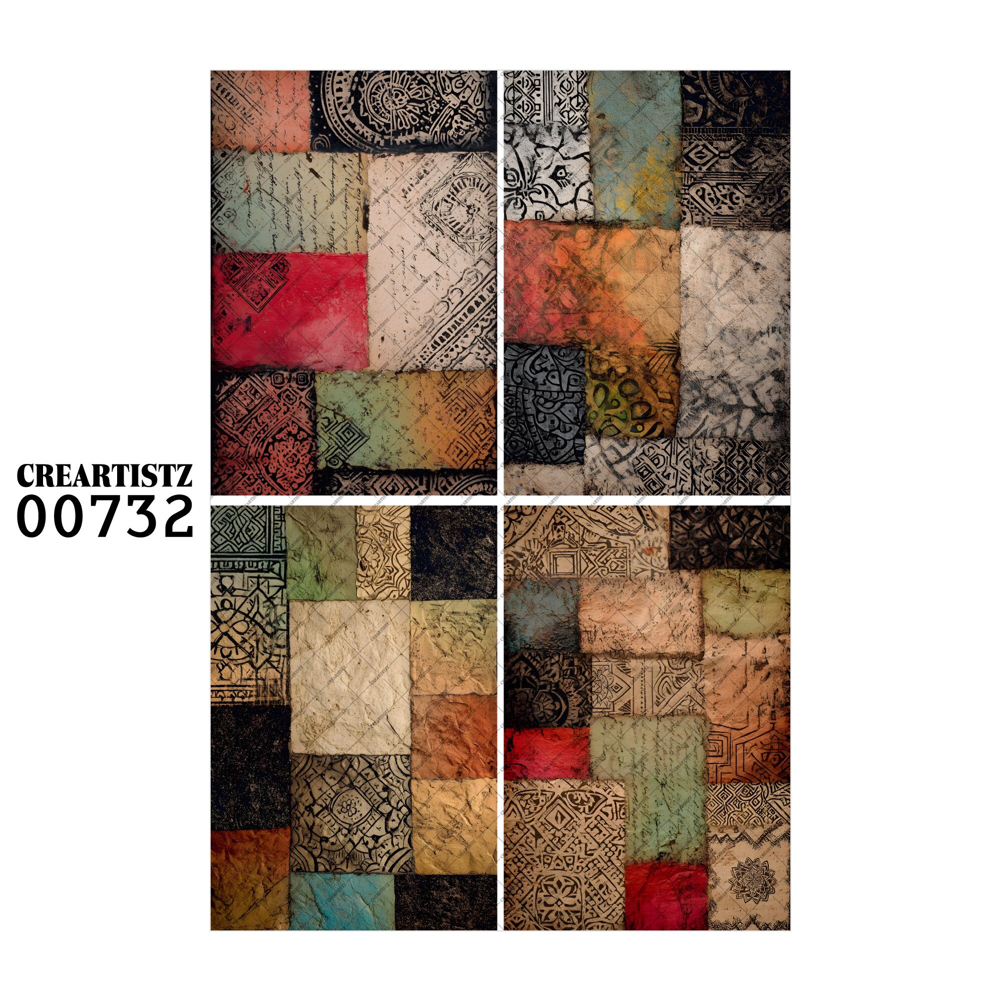 00732 背景 コラージュ素材 オリジナル 12枚セット (4種類×3枚) ペーパー/ステッカー CREARTISTZ