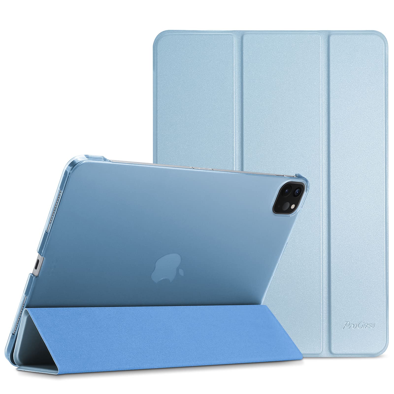 ProCase iPad Pro 12.9 ケース 第6/5/4/3世代に適用(2022 2021 2020 2018) スリム 三つ折り スタンド スマートカバー Pencilのペアリングと充電に対応 - スカイブルー