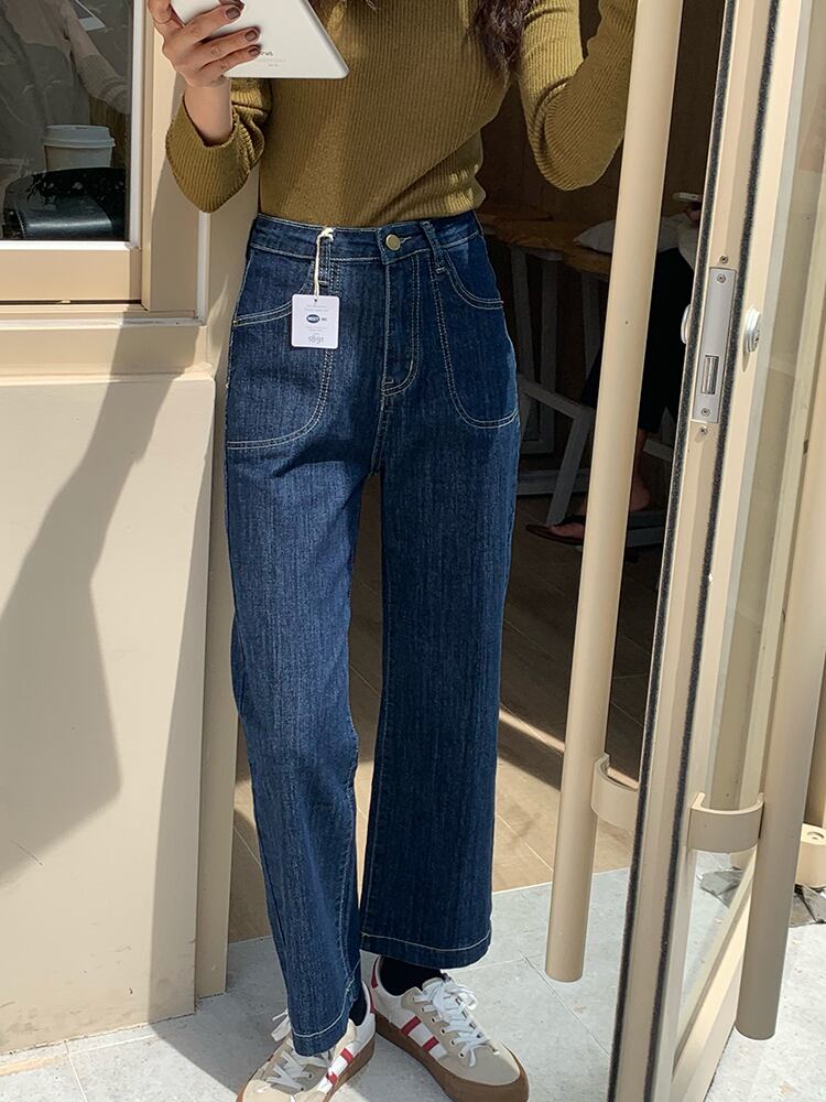 ジーンズ オータムハイウェストウェストスタンダード レトロ 秋物 ビッグFスモールZ韓国52720230999