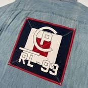 未使用品/タグ付き POLO RALPH LAUREN ポロ ラルフローレン 刺繍入り ゼッケン ワッペン付き 半袖 デニム ダンガリー シャツ M