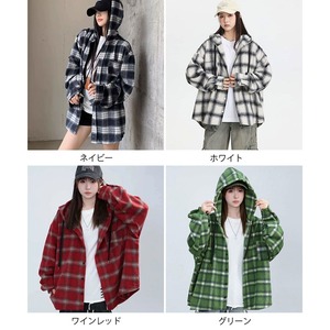 フード付き チェック柄 シャツ 長袖 レディース 春秋 起毛 韓国 大人 カジュアル ストリート アメカジ ゆったり オーバーサイズ 体型カバー レトロ おしゃれ 羽織り 大人可愛い 大人女子