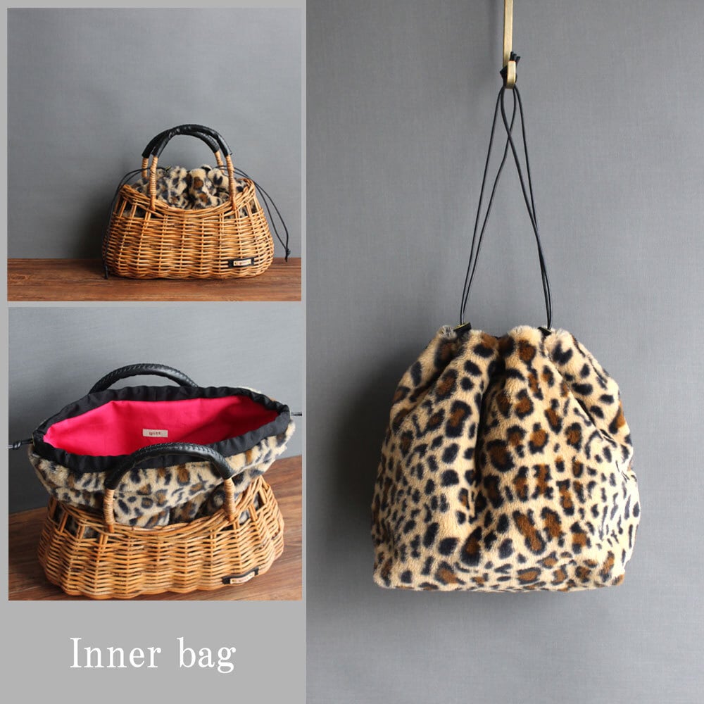 MARCHER ワンハンド レオパードファー巾着 かごバッグ MARCHER ワンハンド レオパードファー巾着 かごバッグ