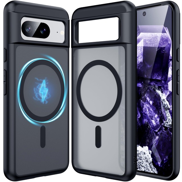 【米軍規格・Magsafe対応】ORANGA Google Pixel 8 ケース マグネット搭載 ワイヤレス対応 半透明 耐衝撃 指紋防止 マット感 黄ばみなし ストラップホール付き マグセーフ対応 ピクセル8 カバー ブラック