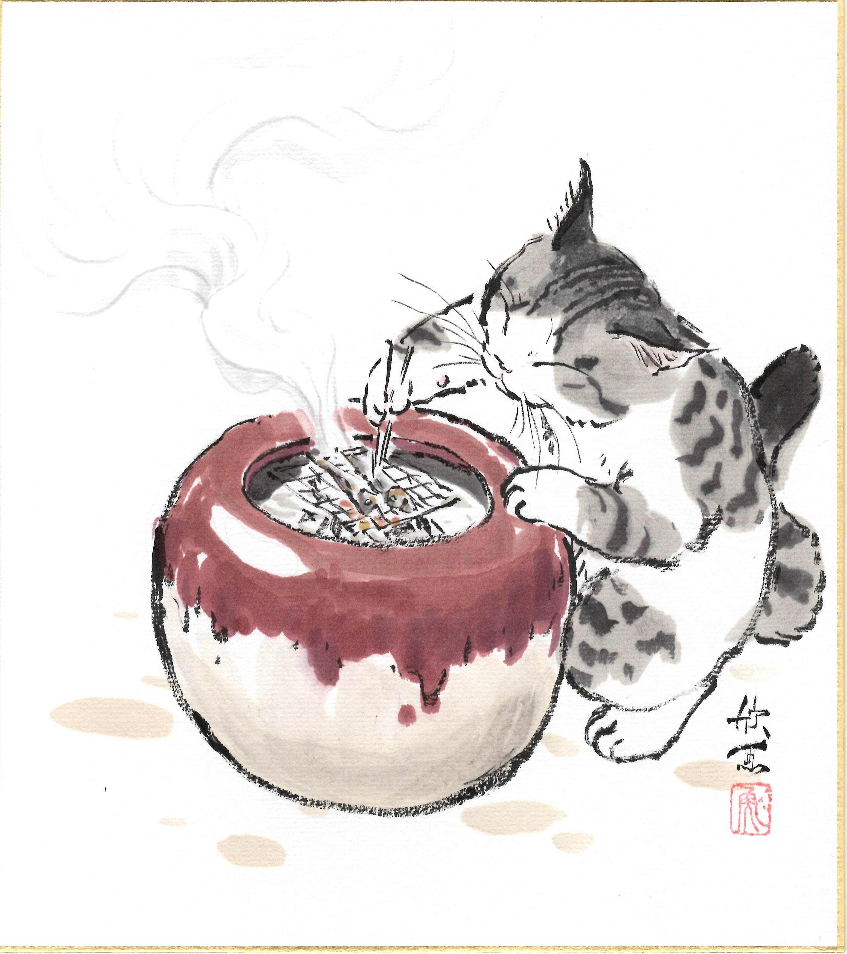 西村欣魚「紅葉雀」色紙絵 | 吉村唐木店 WEBSHOP