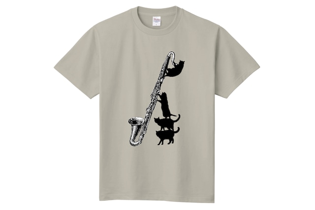 バスクラリネットと黒猫のＴシャツ(シルバーグレー)