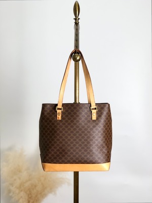 CELINE セリーヌ マカダム ショルダーバッグ ブラウン PVC レザー  