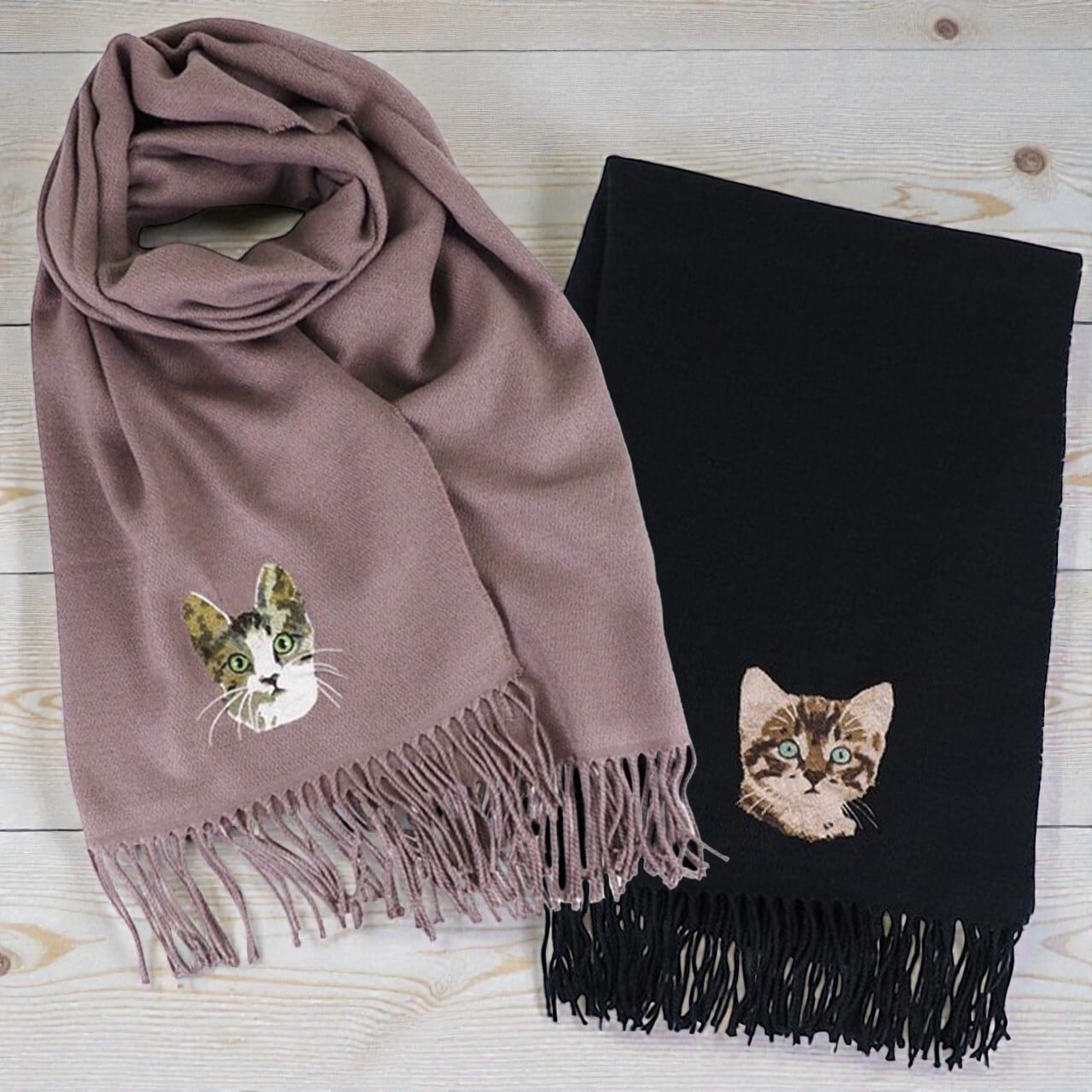 猫柄 大判 ストール マフラー 厚手 秋冬 あったか ねこ 猫 刺繍 プレゼント