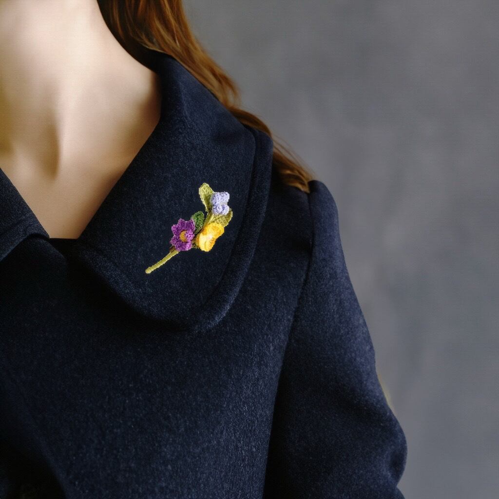 『 秋の野山 』ブローチ |レース編み|手染め|誕生日|花|花束