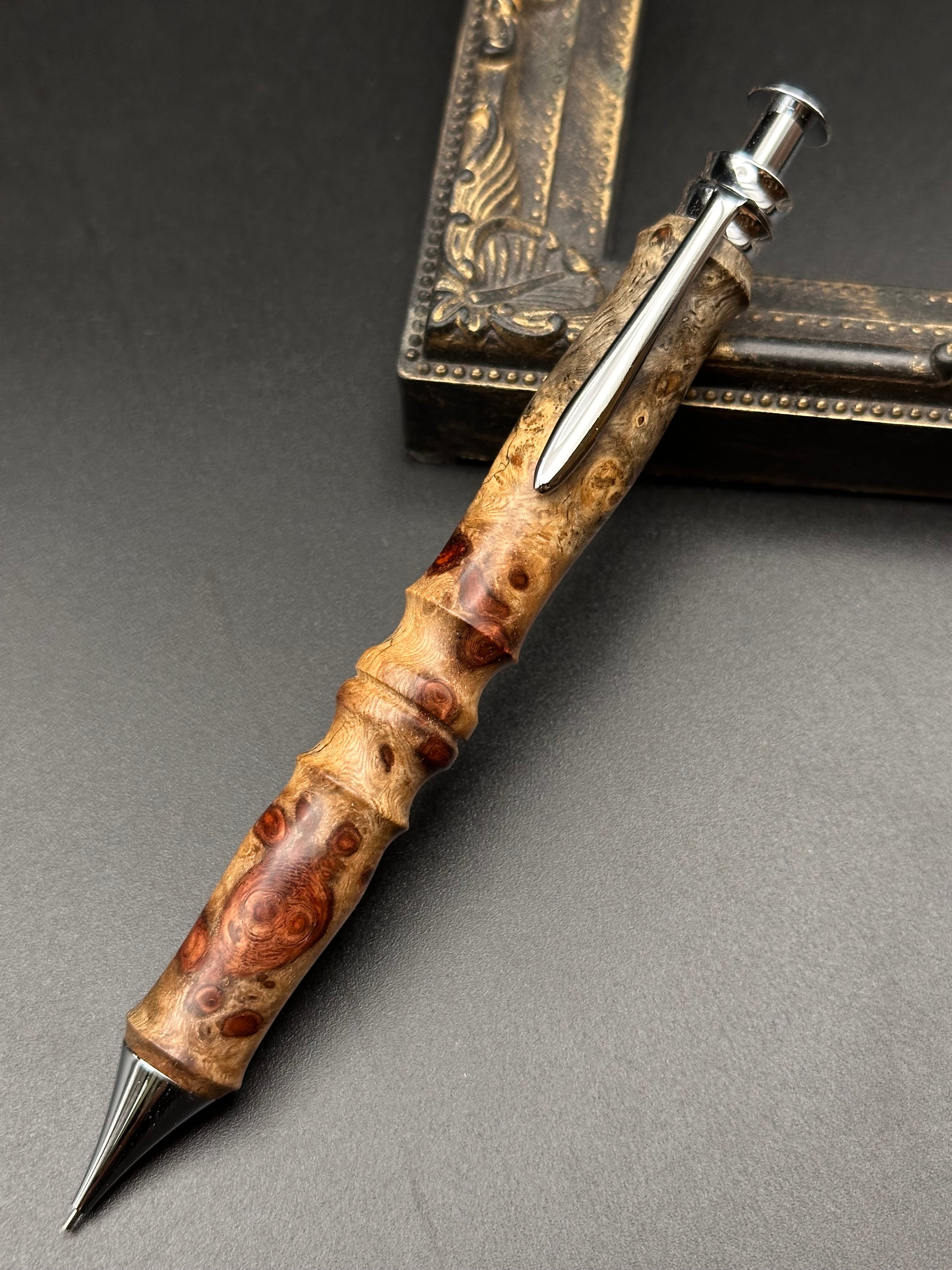 黒檀(瘤)極上縞杢縮み有/木軸サンピューシャープペンシル オリジナル