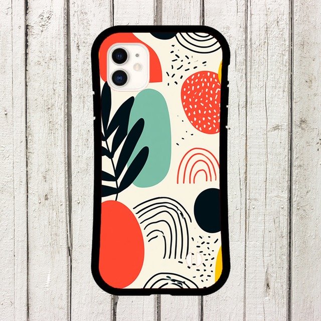 受注生産 iPhoneケース 大きな丸と植物のポップ抽象｜レトロポップ PABS057A