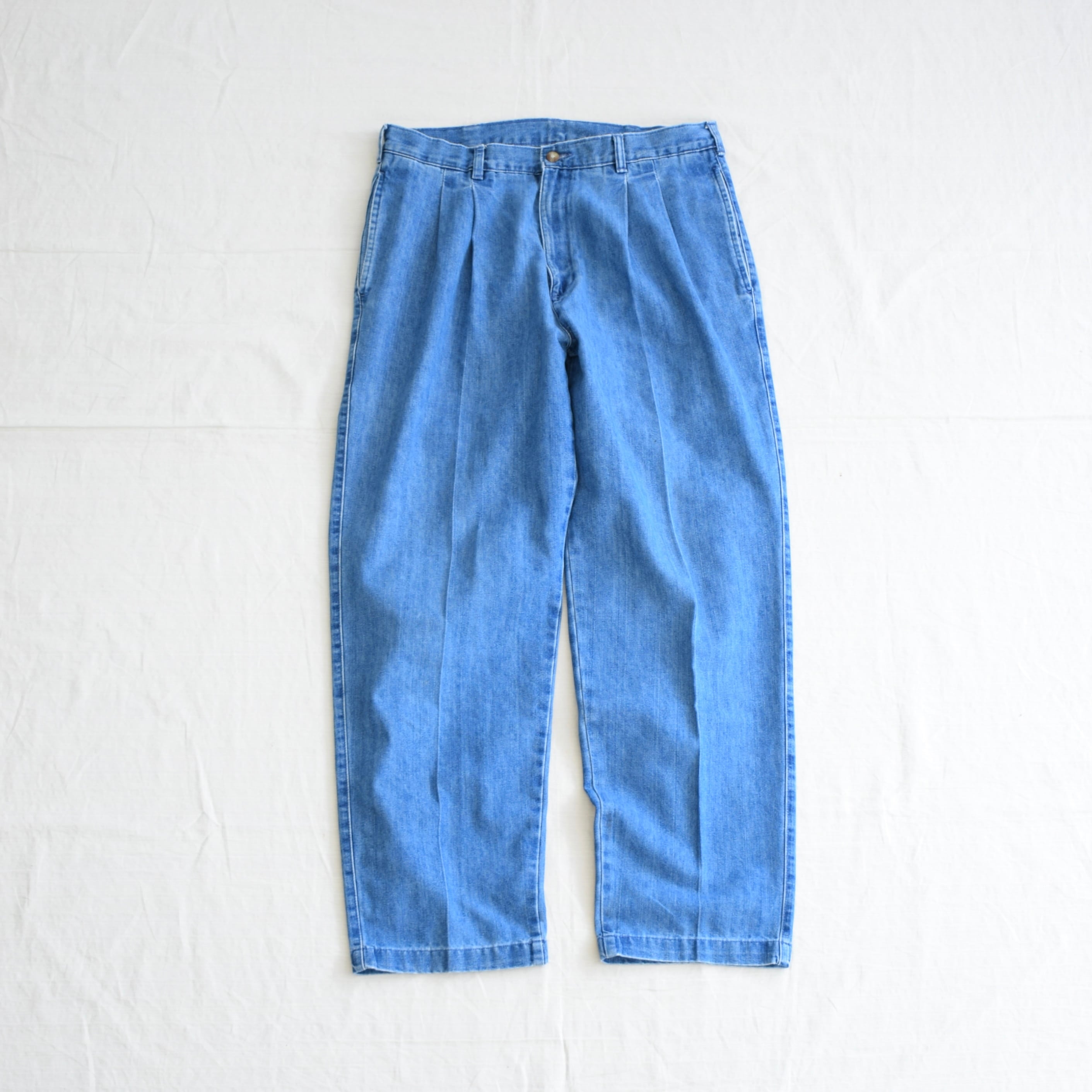 極美品 1950s USA デニムトラウザーズ スラックス ヴィンテージ 古着 90's~00's 2タックデニムスラックス メンズW34L30 ブルー トラウザーズ