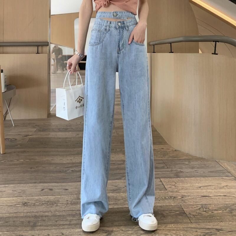 ジーンズレディースストレートルーズ2020夏新バージョンのヒョナハイウエストワイドレッグパンツモップパンツロングパンツ 1号婦人37548721910